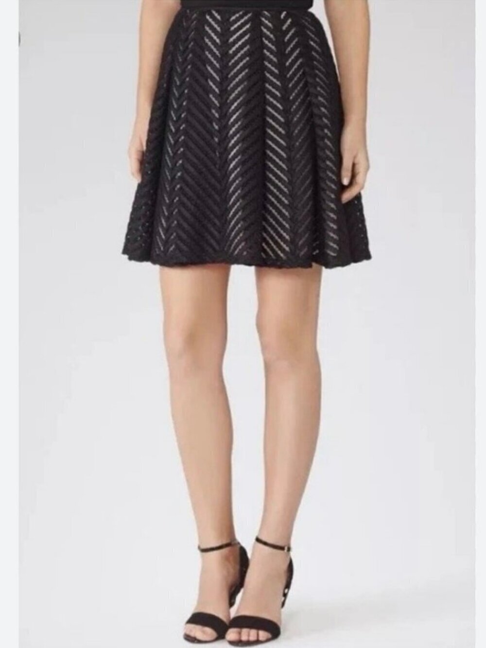 Catherine Malandrino Black Lace Chevron A-Line Skirt EUC Size 4